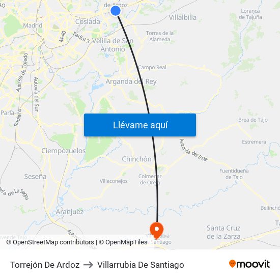 Torrejón De Ardoz to Villarrubia De Santiago map