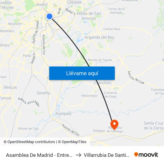 Asamblea De Madrid - Entrevías to Villarrubia De Santiago map
