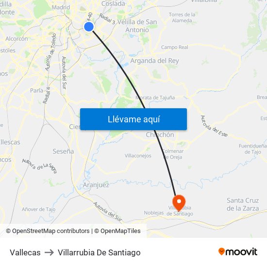 Vallecas to Villarrubia De Santiago map