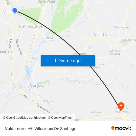 Valdemoro to Villarrubia De Santiago map