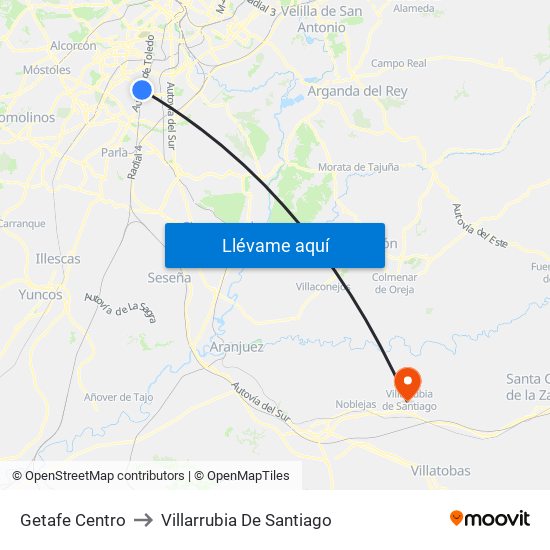 Getafe Centro to Villarrubia De Santiago map