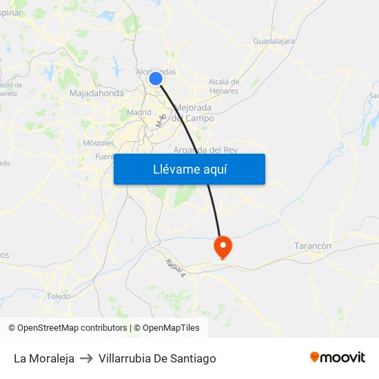 La Moraleja to Villarrubia De Santiago map