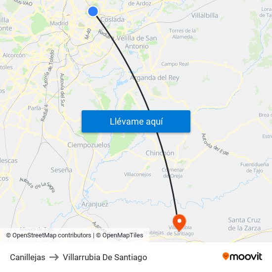Canillejas to Villarrubia De Santiago map