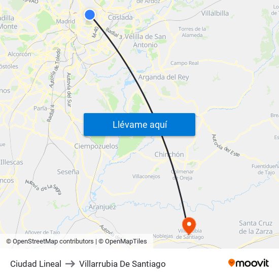 Ciudad Lineal to Villarrubia De Santiago map