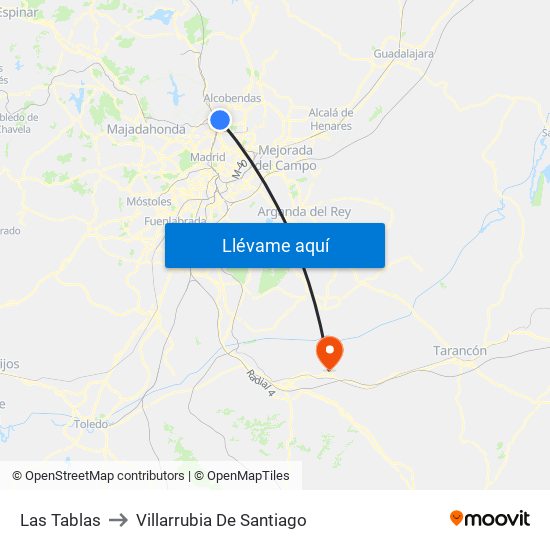 Las Tablas to Villarrubia De Santiago map