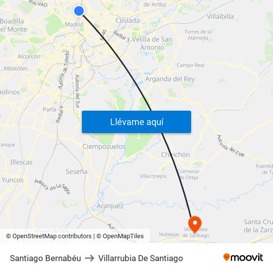 Santiago Bernabéu to Villarrubia De Santiago map
