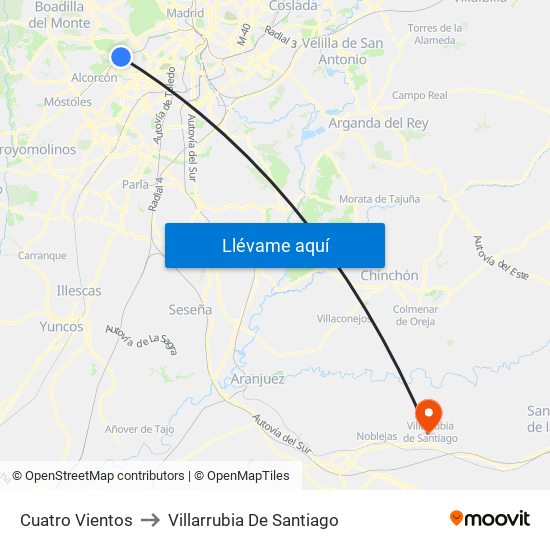 Cuatro Vientos to Villarrubia De Santiago map