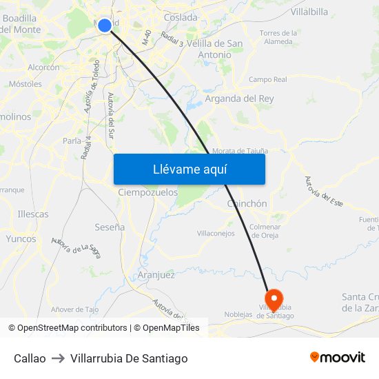 Callao to Villarrubia De Santiago map