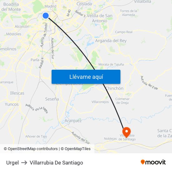 Urgel to Villarrubia De Santiago map