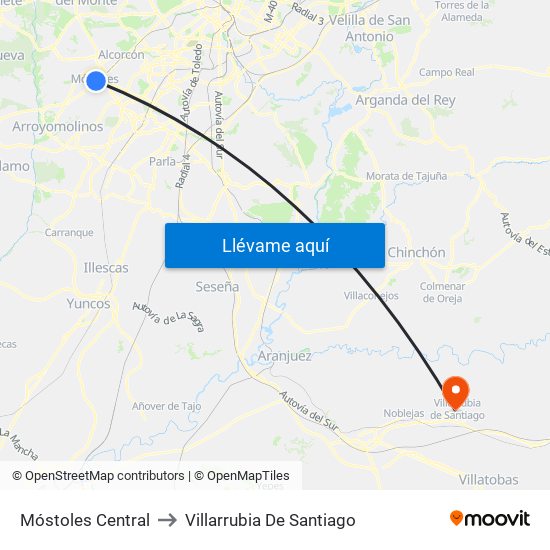 Móstoles Central to Villarrubia De Santiago map