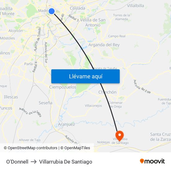 O'Donnell to Villarrubia De Santiago map