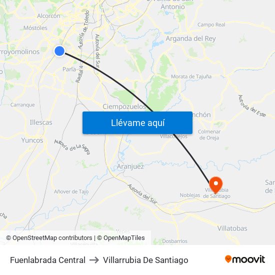 Fuenlabrada Central to Villarrubia De Santiago map