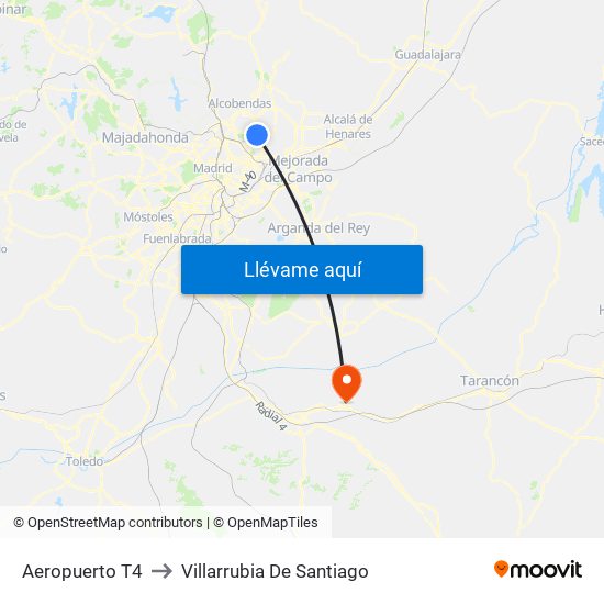 Aeropuerto T4 to Villarrubia De Santiago map