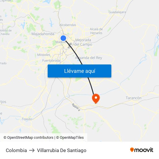 Colombia to Villarrubia De Santiago map