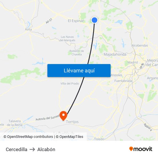 Cercedilla to Alcabón map