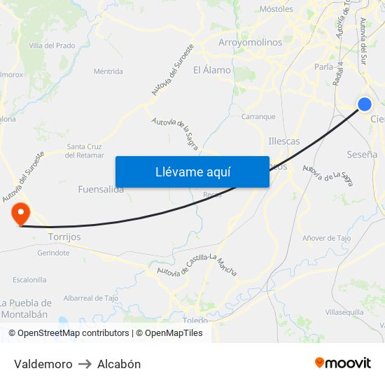 Valdemoro to Alcabón map
