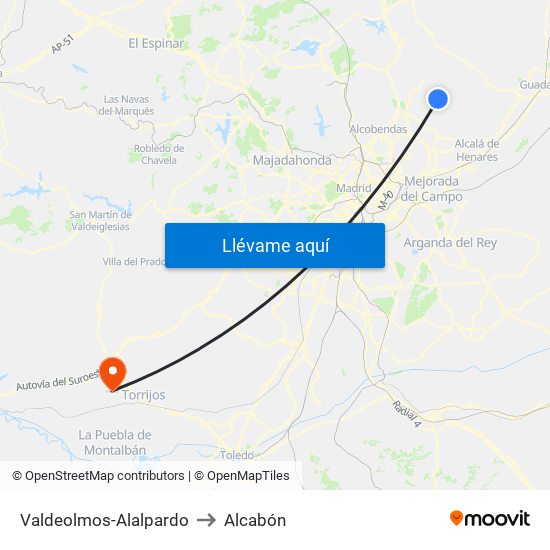 Valdeolmos-Alalpardo to Alcabón map