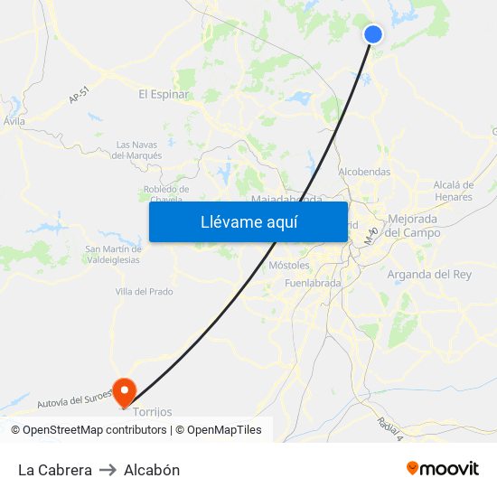 La Cabrera to Alcabón map