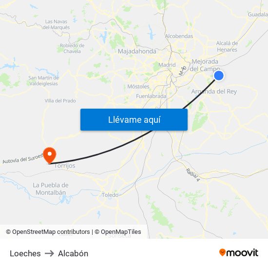 Loeches to Alcabón map