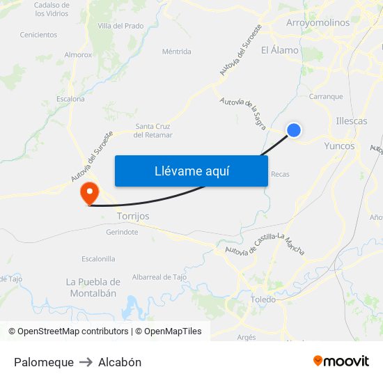 Palomeque to Alcabón map