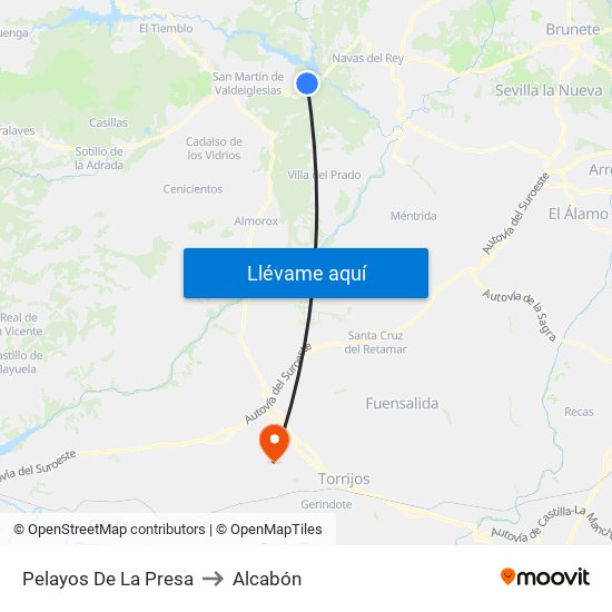 Pelayos De La Presa to Alcabón map