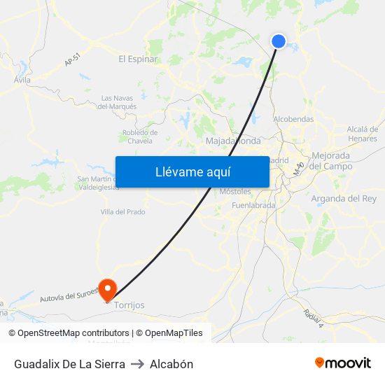 Guadalix De La Sierra to Alcabón map