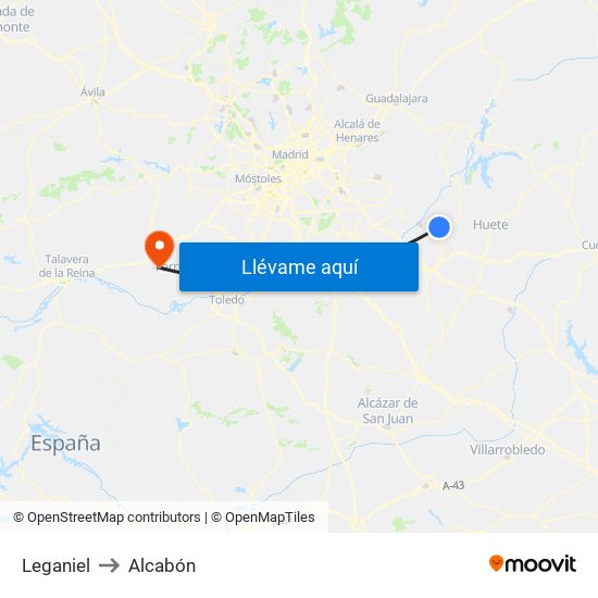 Leganiel to Alcabón map