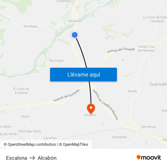 Escalona to Alcabón map
