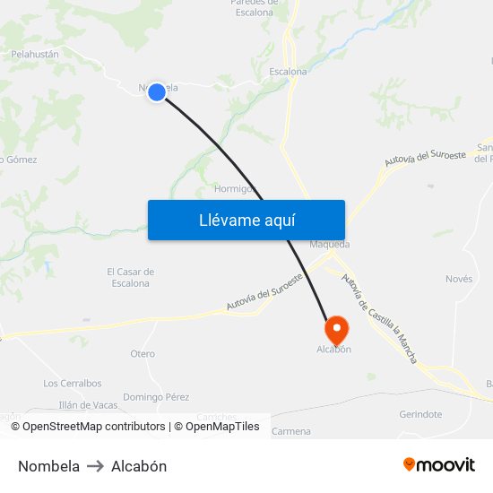 Nombela to Alcabón map