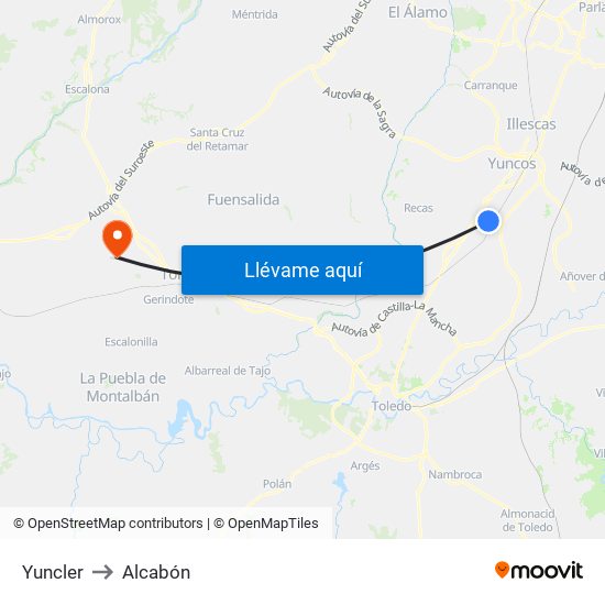 Yuncler to Alcabón map