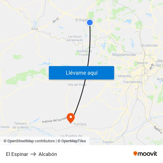 El Espinar to Alcabón map