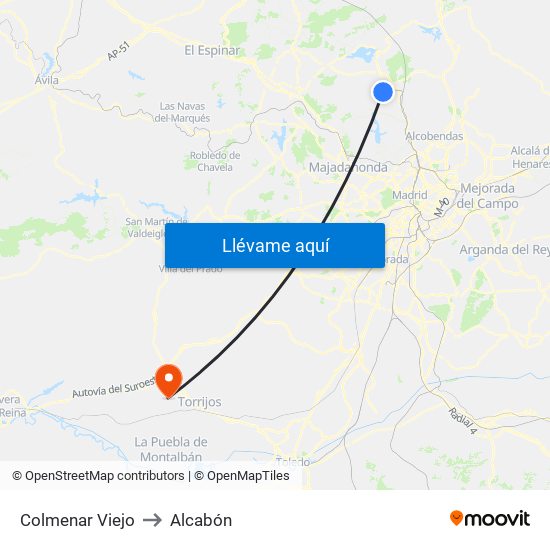 Colmenar Viejo to Alcabón map