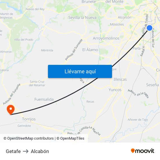 Getafe to Alcabón map