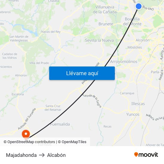 Majadahonda to Alcabón map