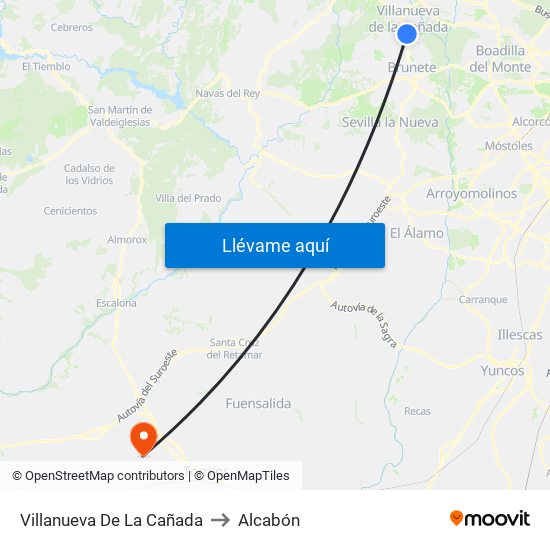 Villanueva De La Cañada to Alcabón map