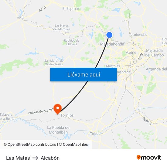 Las Matas to Alcabón map