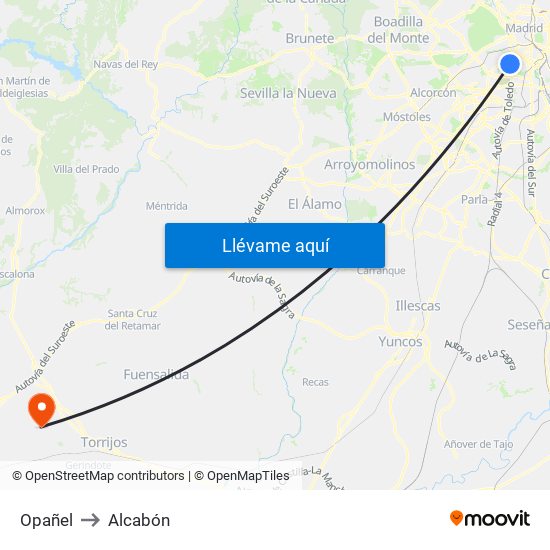 Opañel to Alcabón map