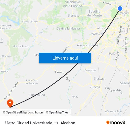 Metro Ciudad Universitaria to Alcabón map