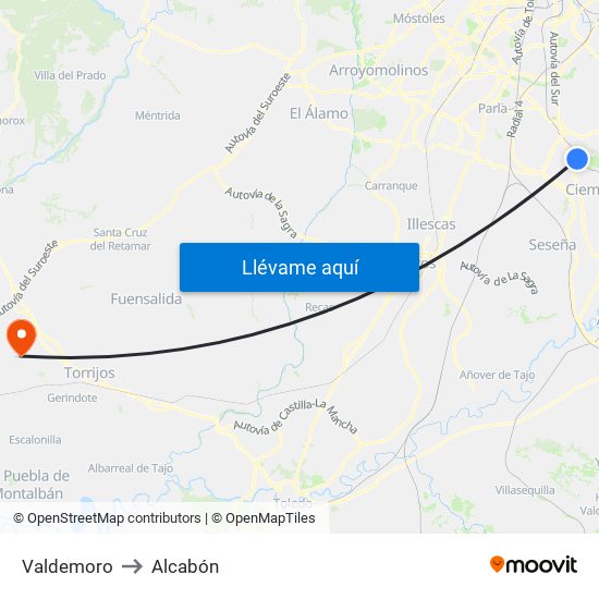 Valdemoro to Alcabón map