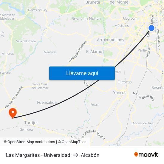 Las Margaritas - Universidad to Alcabón map