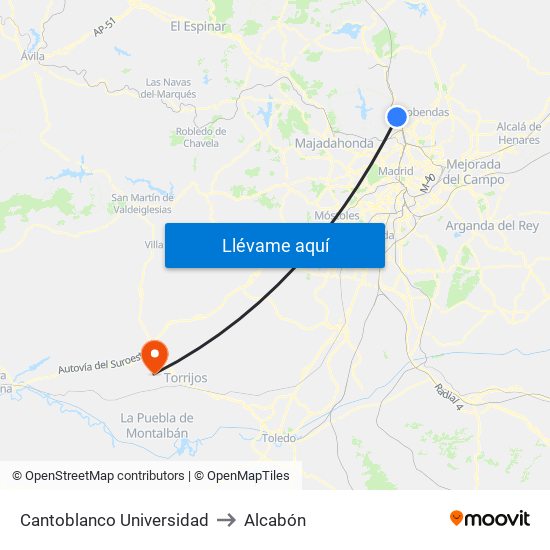 Cantoblanco Universidad to Alcabón map