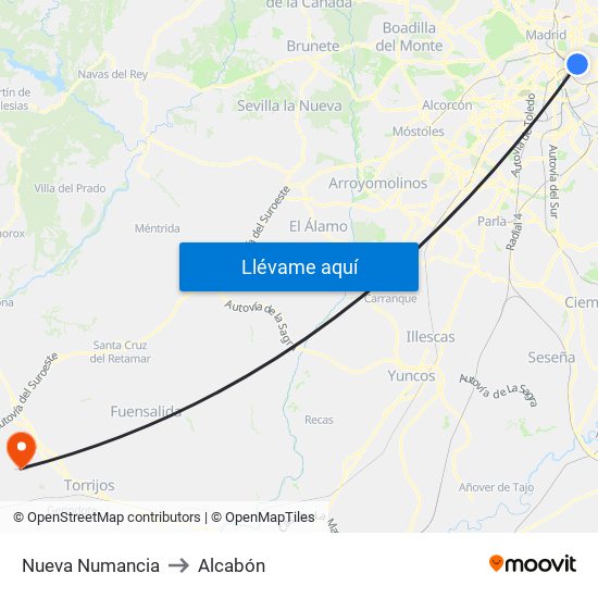 Nueva Numancia to Alcabón map