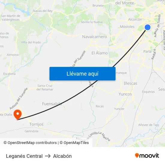Leganés Central to Alcabón map