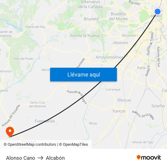 Alonso Cano to Alcabón map