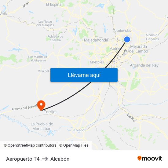 Aeropuerto T4 to Alcabón map