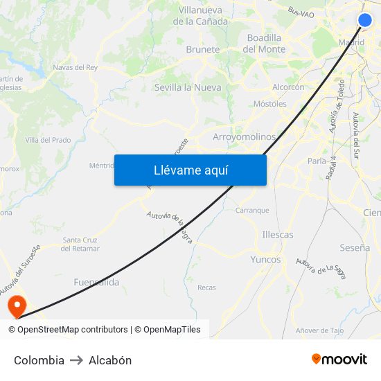 Colombia to Alcabón map