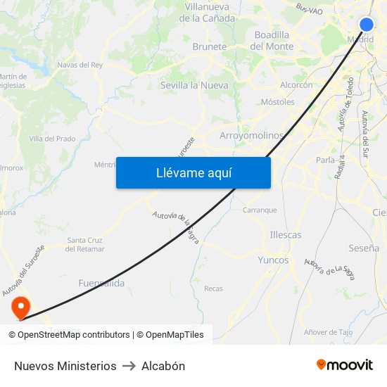 Nuevos Ministerios to Alcabón map