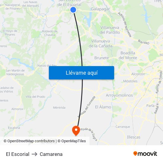 El Escorial to Camarena map