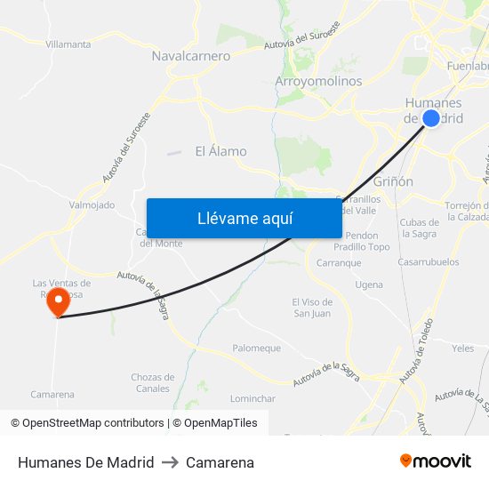 Humanes De Madrid to Camarena map