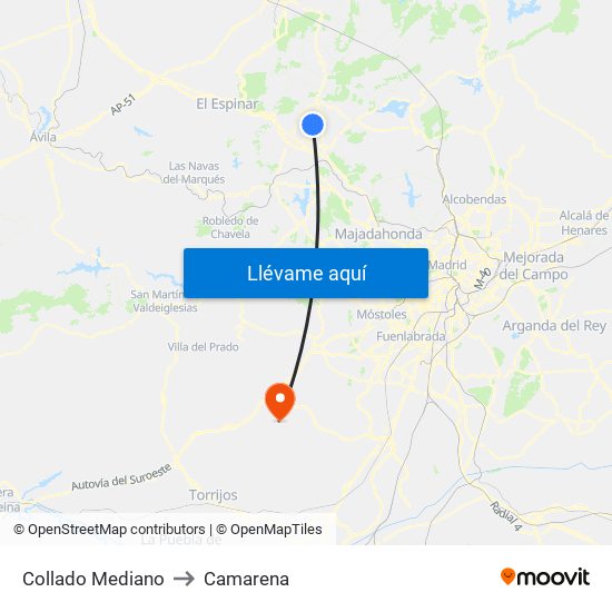 Collado Mediano to Camarena map